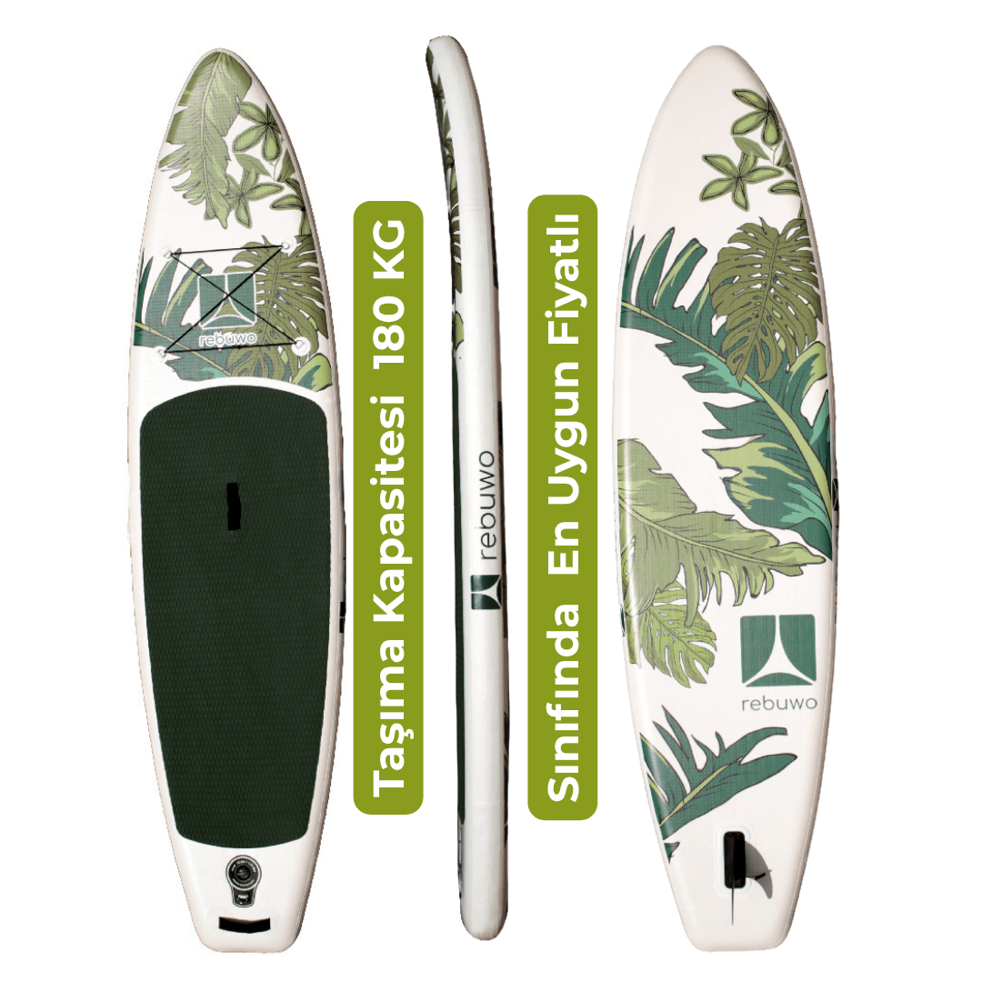 Rebuwo SUP Şişme Sörf Tahtası Stand Up Paddle Board 84*330*15 cm Yeşil Desenli