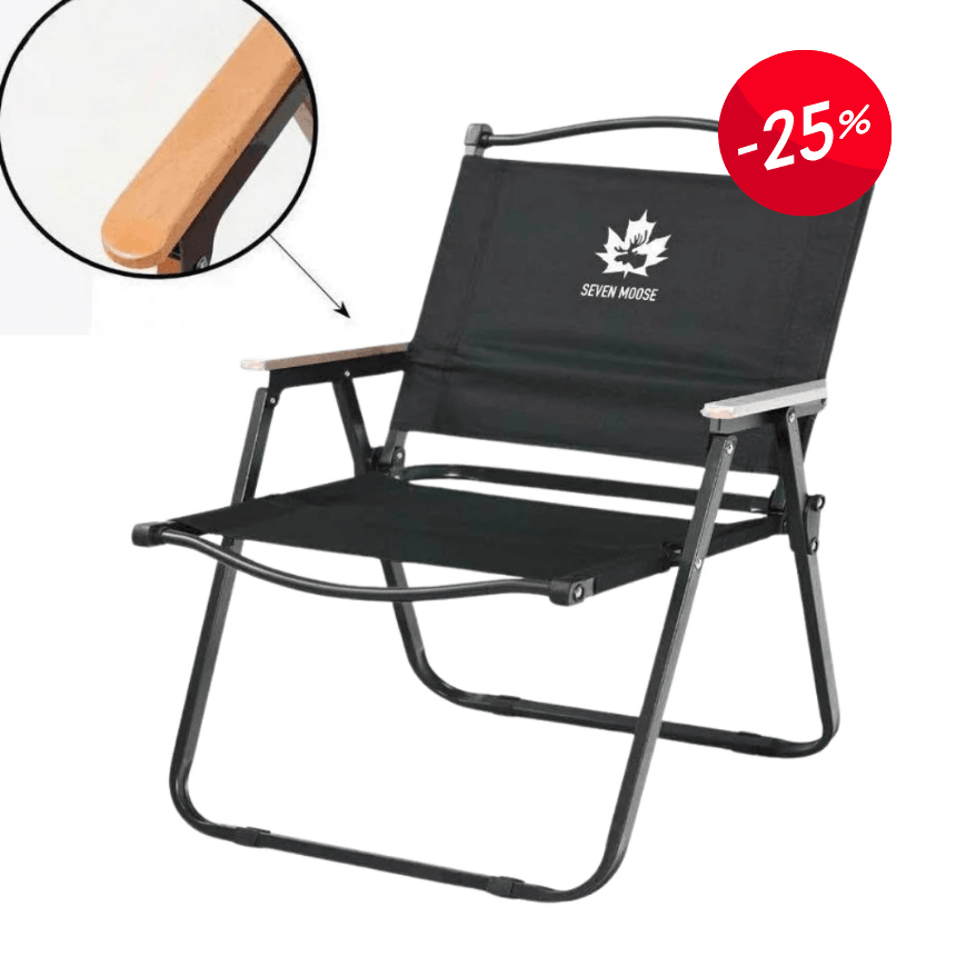 Sevenmoose Siyah Katlanabilir Kamp ve Plaj Sandalyesi – Taşınabilir, Ahşap Kollu, Oxford Kumaş, 120 kg Taşıma Kapasiteli