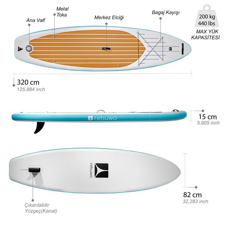 (Ön Sipariş) Rebuwo SUP Şişme Sörf Tahtası Stand Up Paddle Board 82*320*15 cm