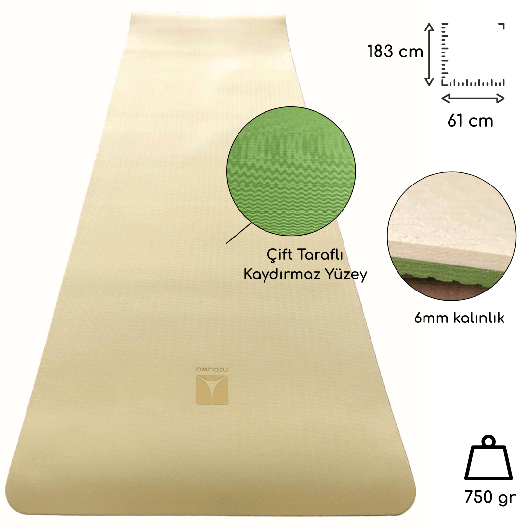 Rebuwo Çift Taraflı TPE Yoga Pilates Matı 6mm Kaymaz Hafif Taşınabilir – Yeşil & Sarı (Butter Yellow)