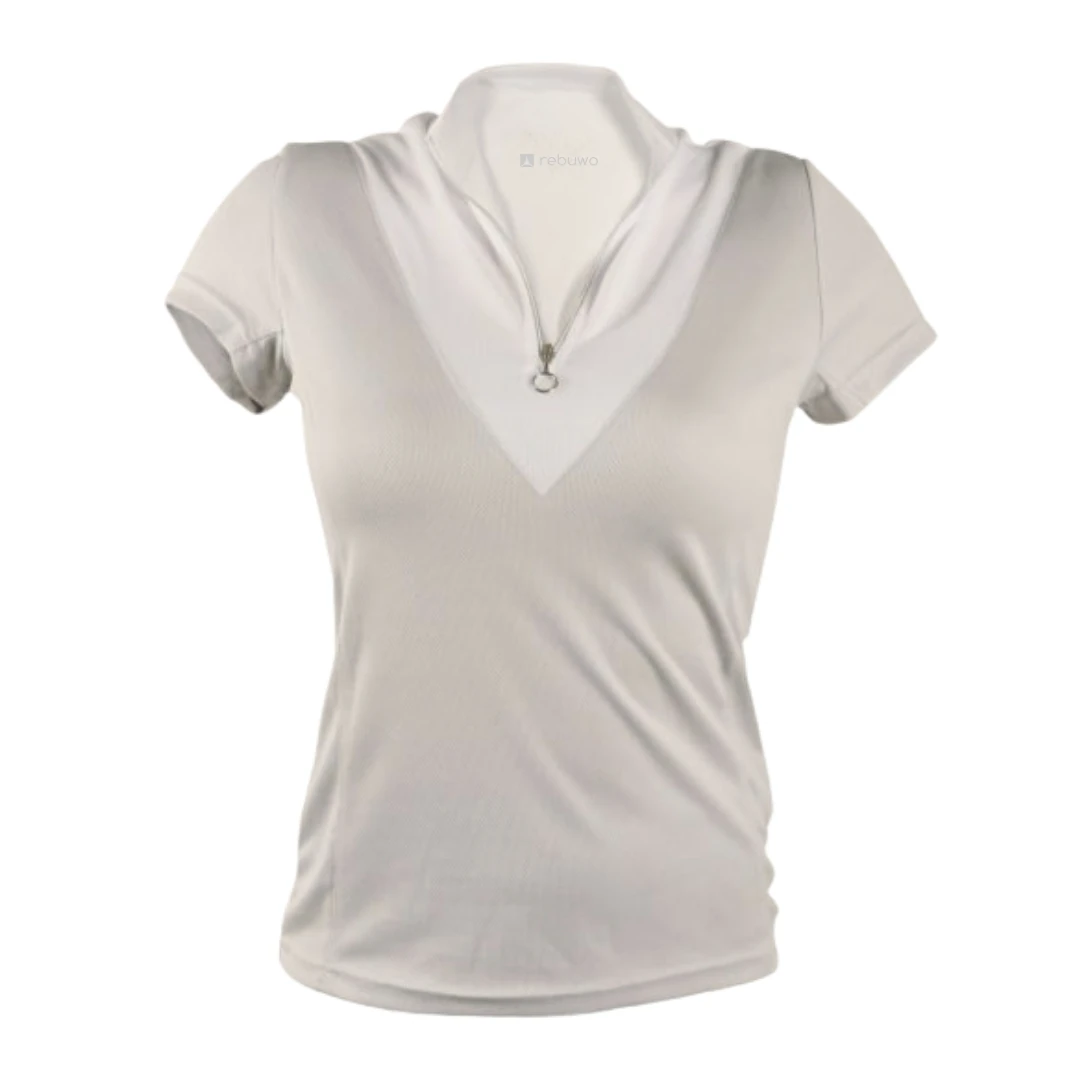 Rebuwo Kadın Krem Fermuarlı Tshirt- V Yaka,Kısa Kollu,Nefes Alabilen Kumaş