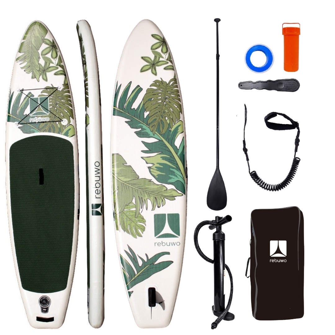 Rebuwo SUP Şişme Sörf Tahtası Stand Up Paddle Board 84*330*15 cm Yeşil Desenli