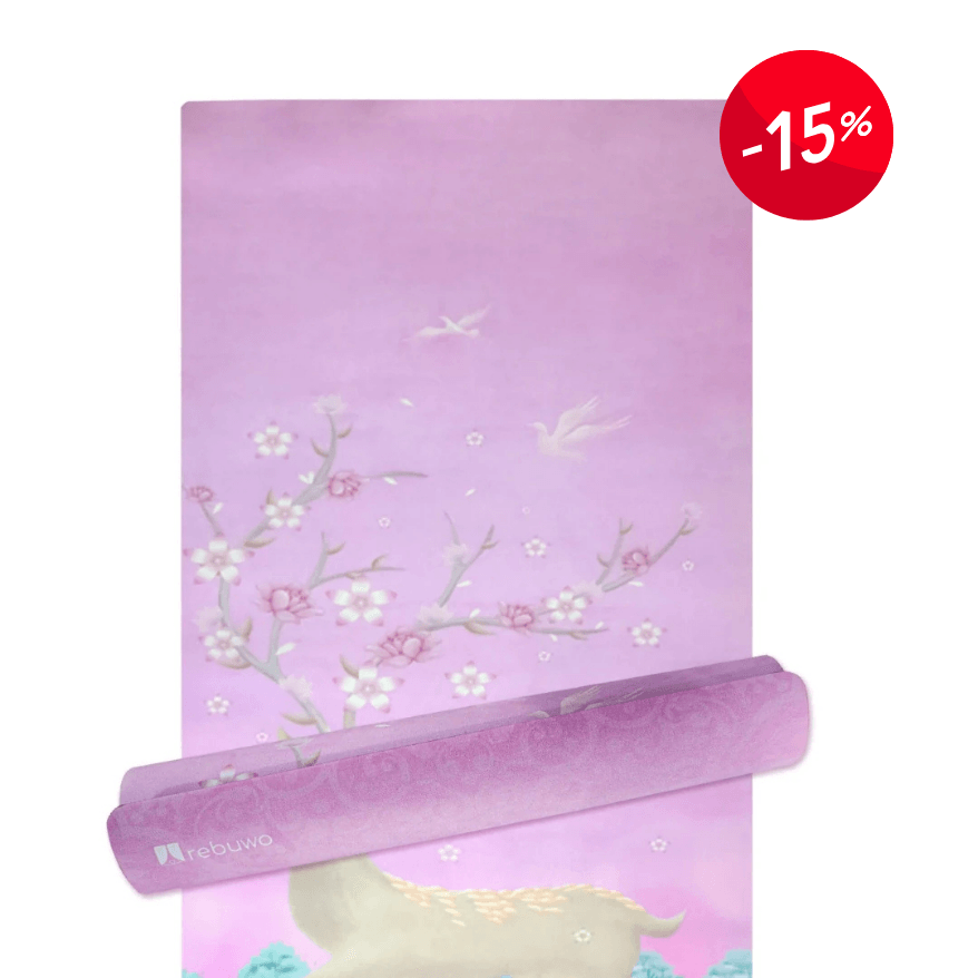 Rebuwo Pembe Geyik Desenli, Kaymaz 4mm Doğal Kauçuk Süet Çocuk Yoga ve Pilates Matı – Eğlenceli & Dayanıklı Pink Deer, Kids Yoga- Fun & Durable 