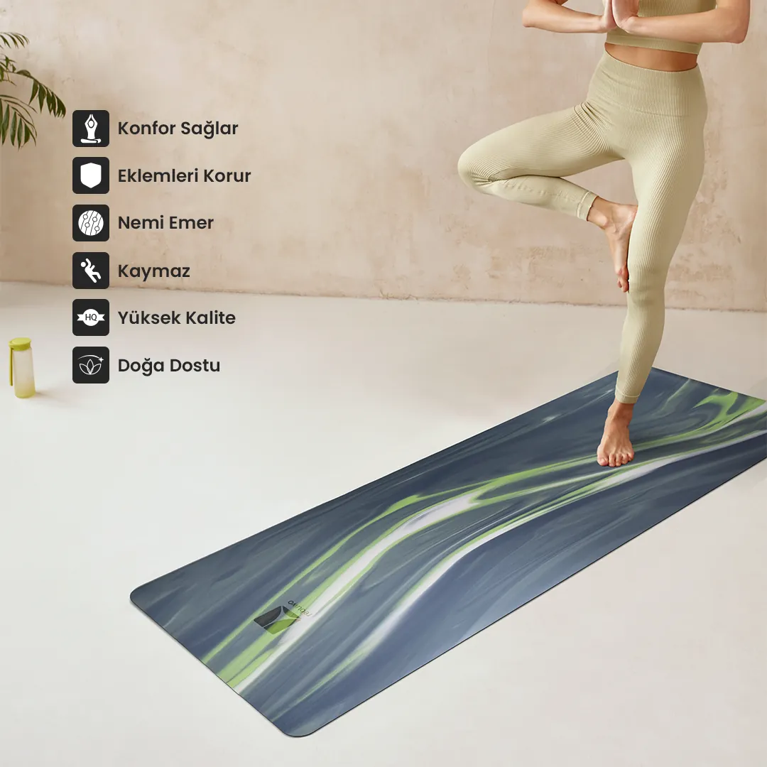 (OUTLET) Rebuwo Kaydırmaz Doğal Kauçuk Yoga Matı Pilates Mat Koyu Gri Desenli