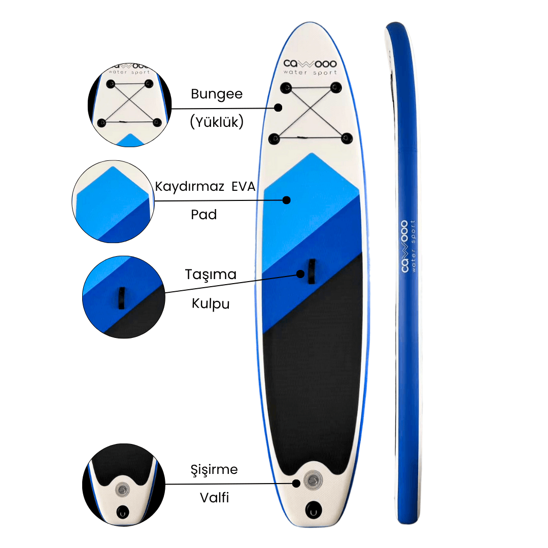Cawooo SUP Şişme Sörf Tahtası Stand Up Paddle Board 78*320*15 cm Mavi