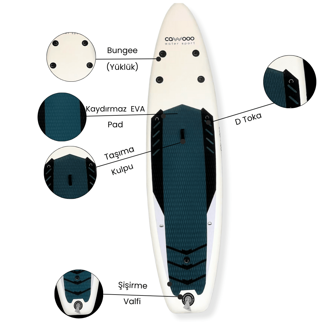 Cawooo Sup Şişme Sörf Tahtası Stand Up Paddle Board 80*320*15 Cm Koyu Yeşil