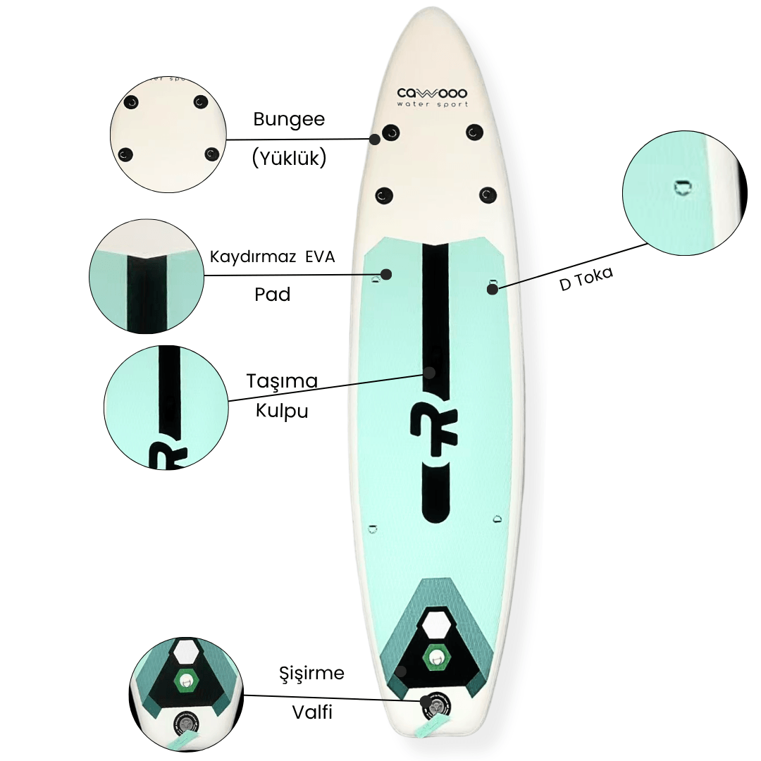 Cawooo Sup Şişme Sörf Tahtası Stand Up Paddle Board 80*320*15 Cm Su Yeşili