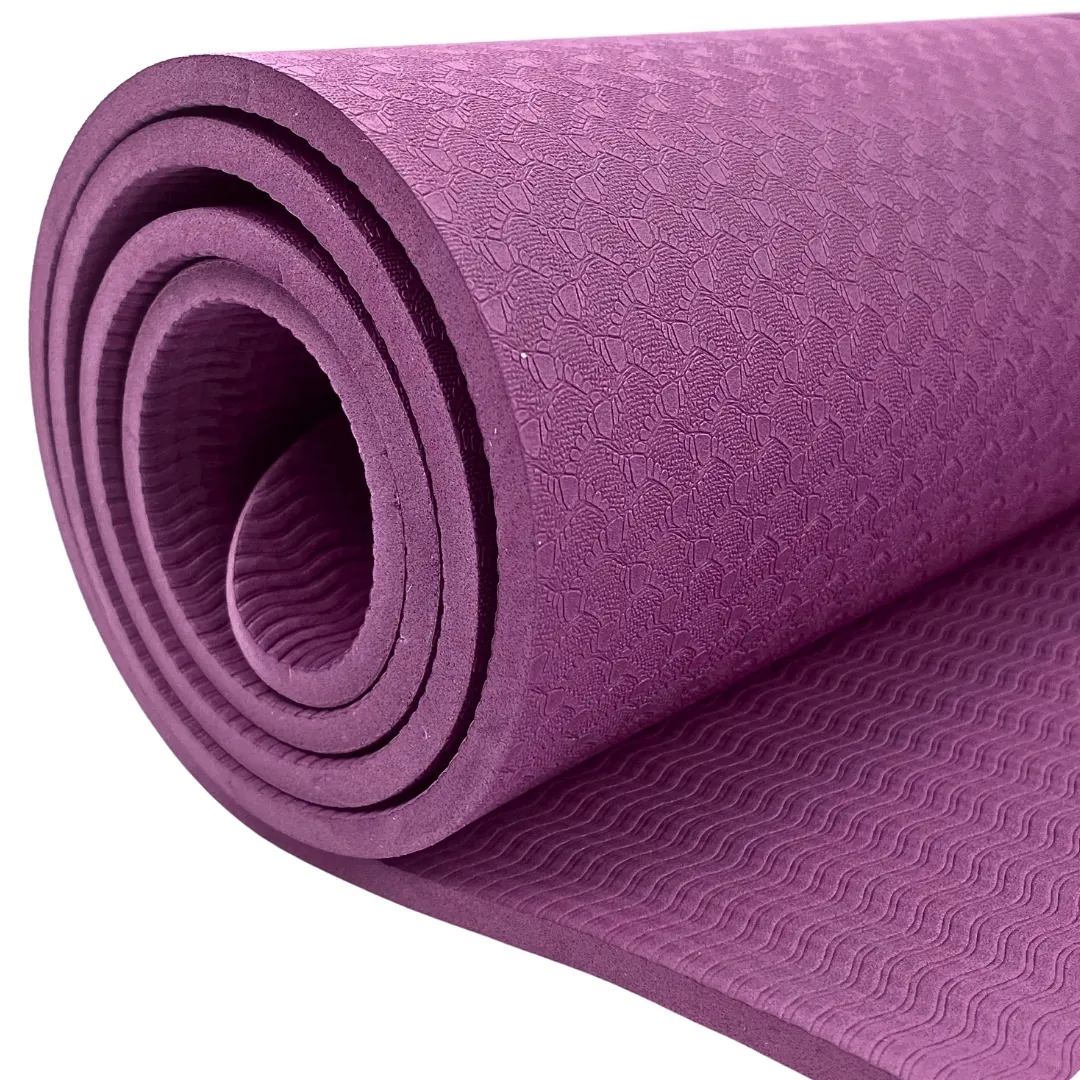 (OUTLET) Rebuwo Mor Çift Çizgili 8mm Kalın TPE Yoga ve Pilates Matı | Kaymaz, Konforlu, Ekstra Kalın Spor Matı Mor
