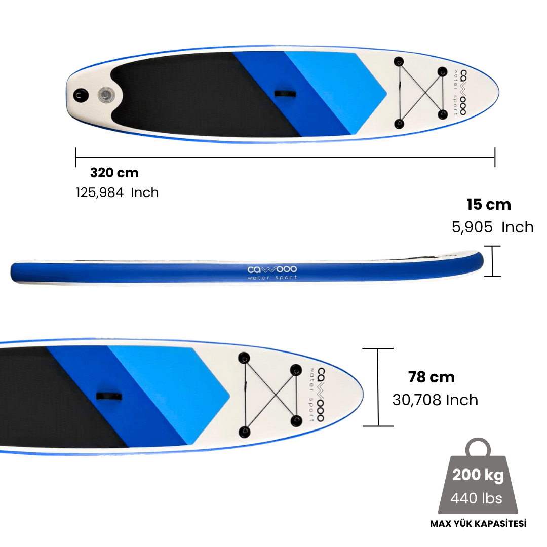 Cawooo SUP Şişme Sörf Tahtası Stand Up Paddle Board 78*320*15 cm Mavi