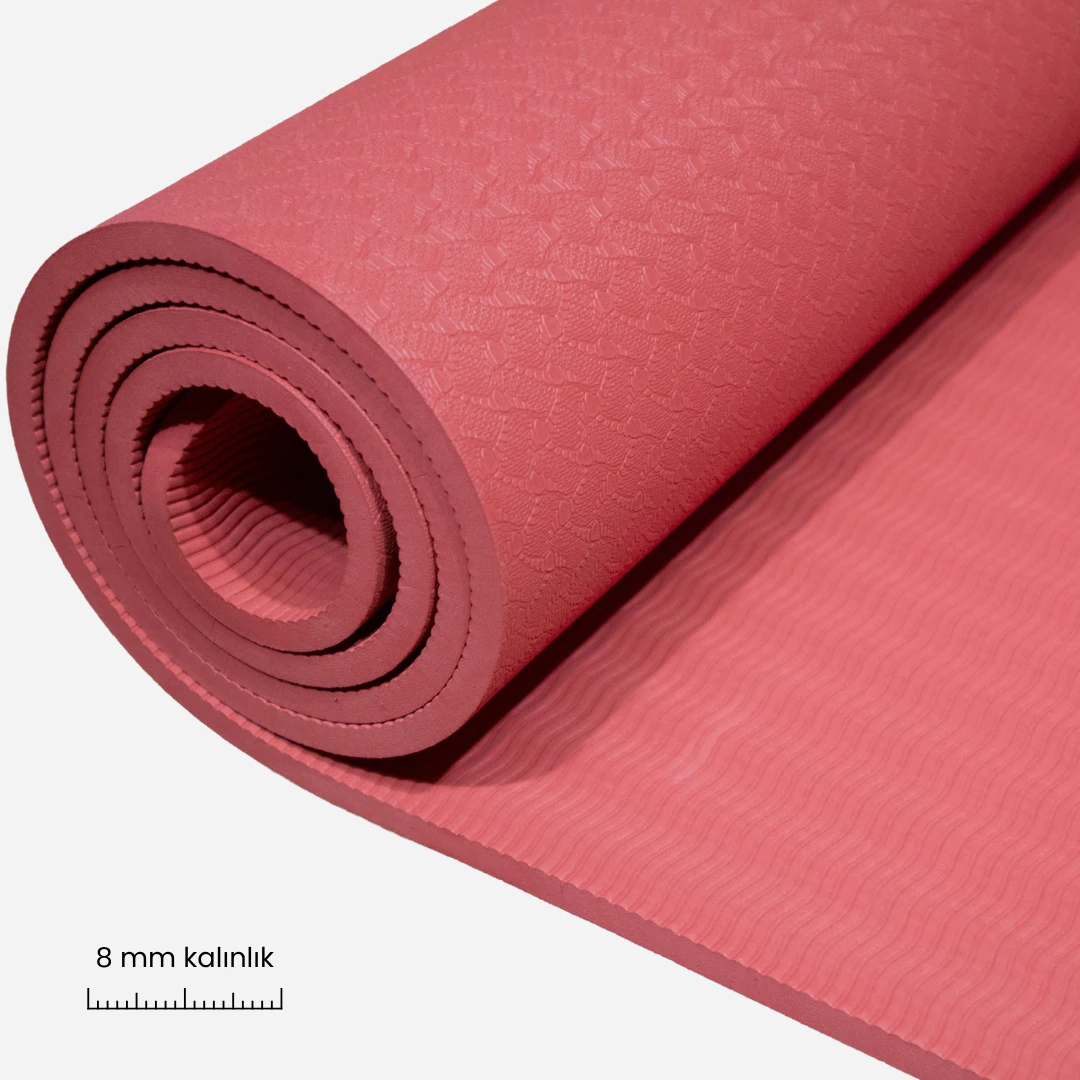 Rebuwo Çift Çizgi Tasarımlı Armonia Yoga Pilates Matı 8 mm Kaymaz Hafif Taşınabilir - Bordo
