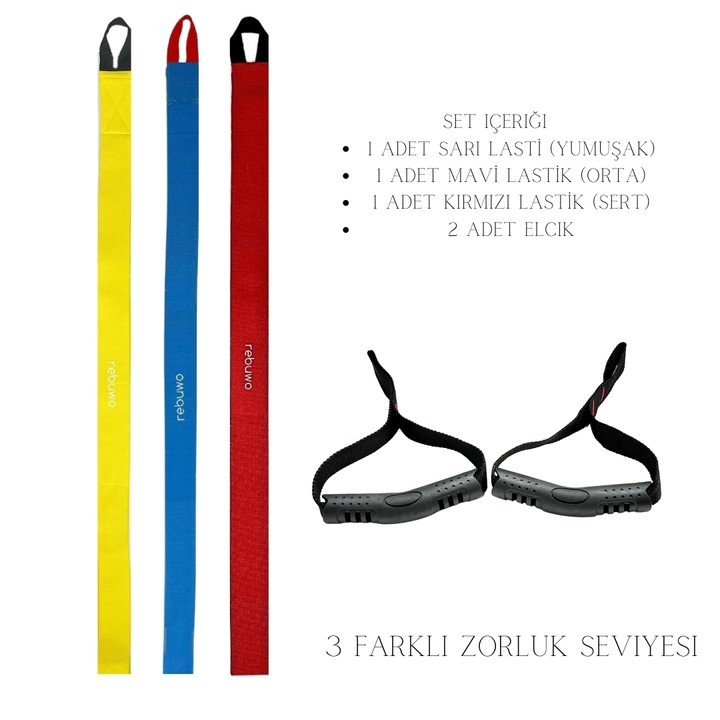 Rebuwo Barfiks Lastiği Barfiks Çekmeye Yardımcı 3 Farklı Zorluk Seviyeli Direnç Bandı Lastiği Seti