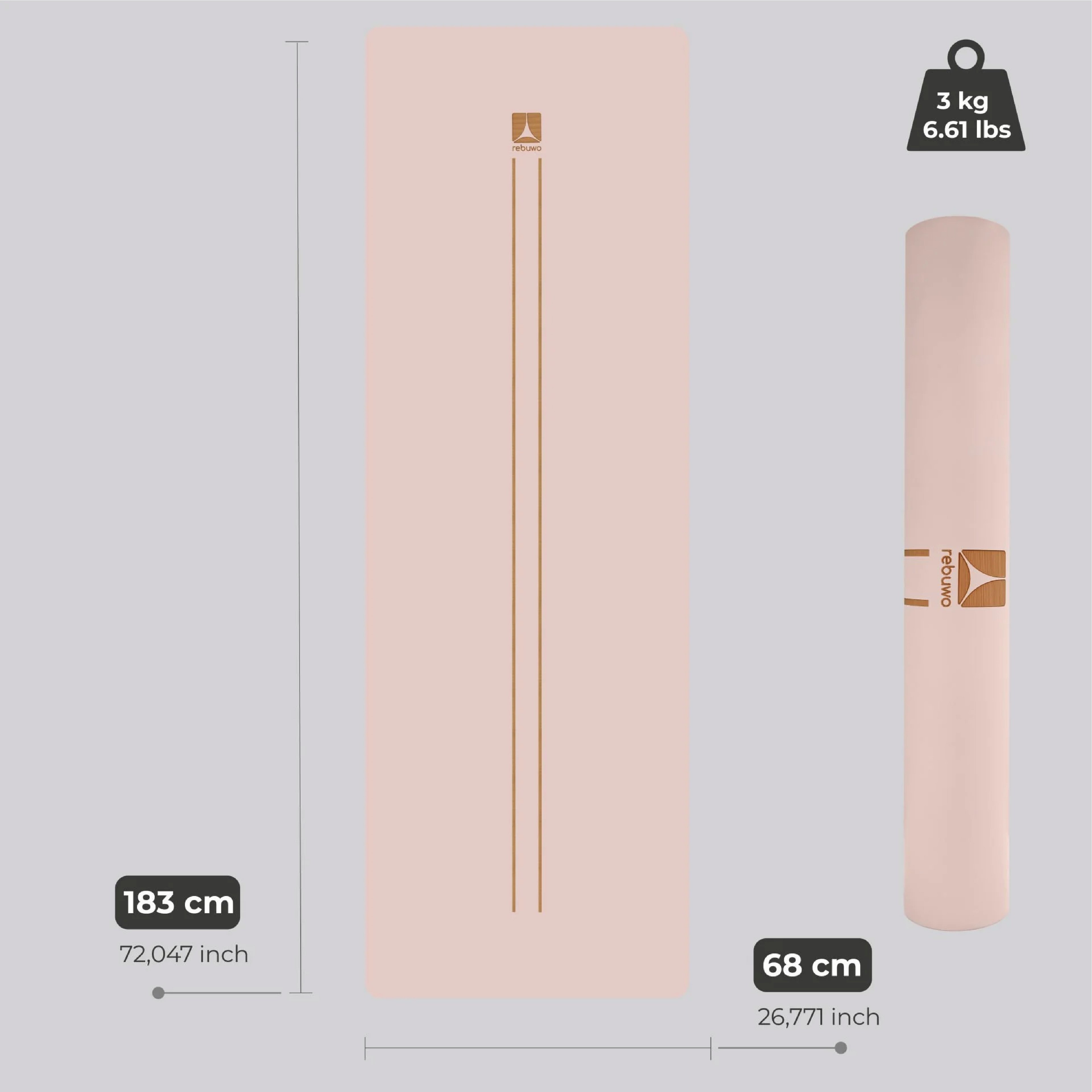 Rebuwo Çizgi Tasarımlı 5mm Ekstra Kaydırmaz Doğal Kauçuk Yoga Matı Pilates Mat Soft Pembe