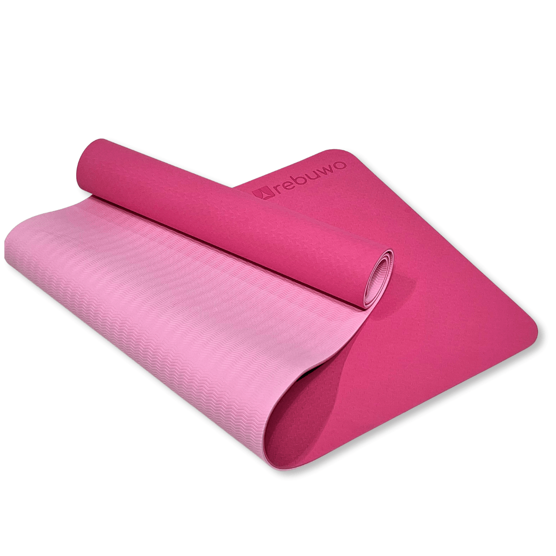 Rebuwo Çift Renkli 6mm TPE Yoga Pilates Mat Pembe&Pembe