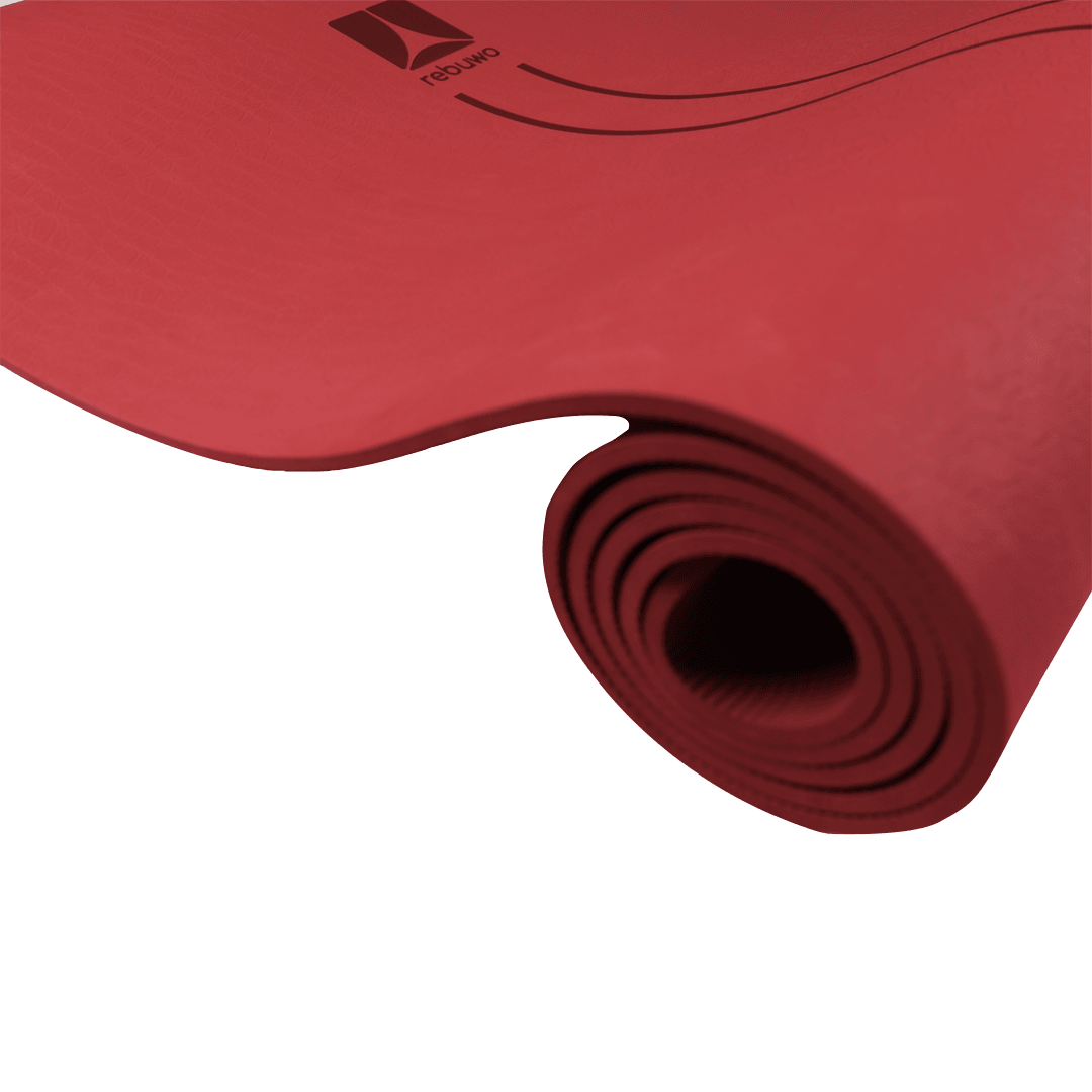 Rebuwo Çift Çizgi Tasarımlı Armonia Yoga Pilates Matı 6mm Kaymaz Hafif Taşınabilir - Bordo