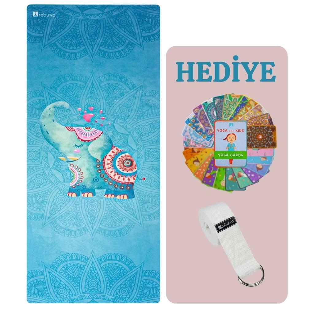 Mavi Fil Desenli, Kaymaz 4mm Doğal Süet Çocuk Yoga – Eğlenceli & Dayanıklı Blue Elephant, Kids Yoga