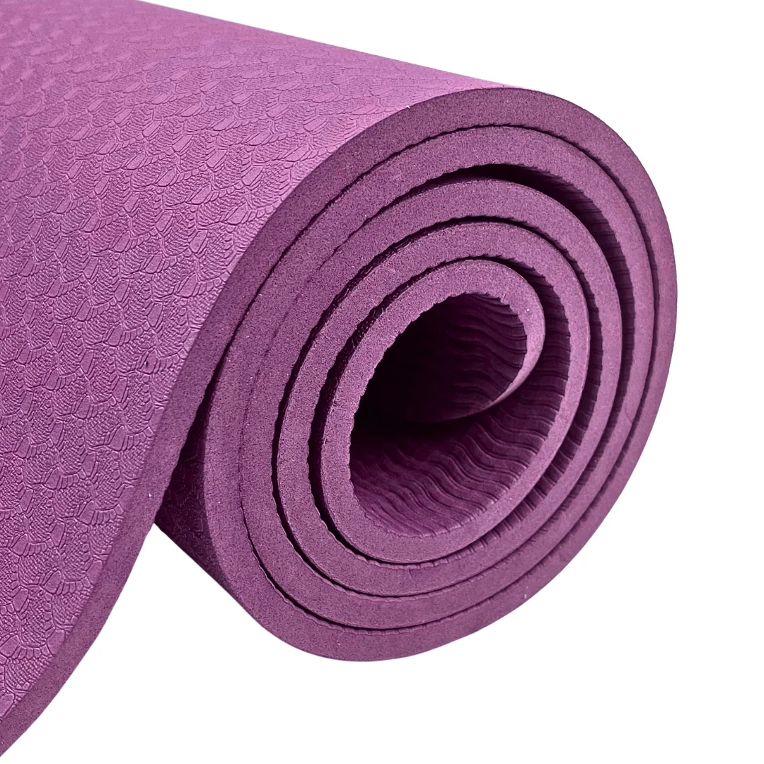 (OUTLET) Rebuwo Mor Çift Çizgili 8mm Kalın TPE Yoga ve Pilates Matı | Kaymaz, Konforlu, Ekstra Kalın Spor Matı Mor