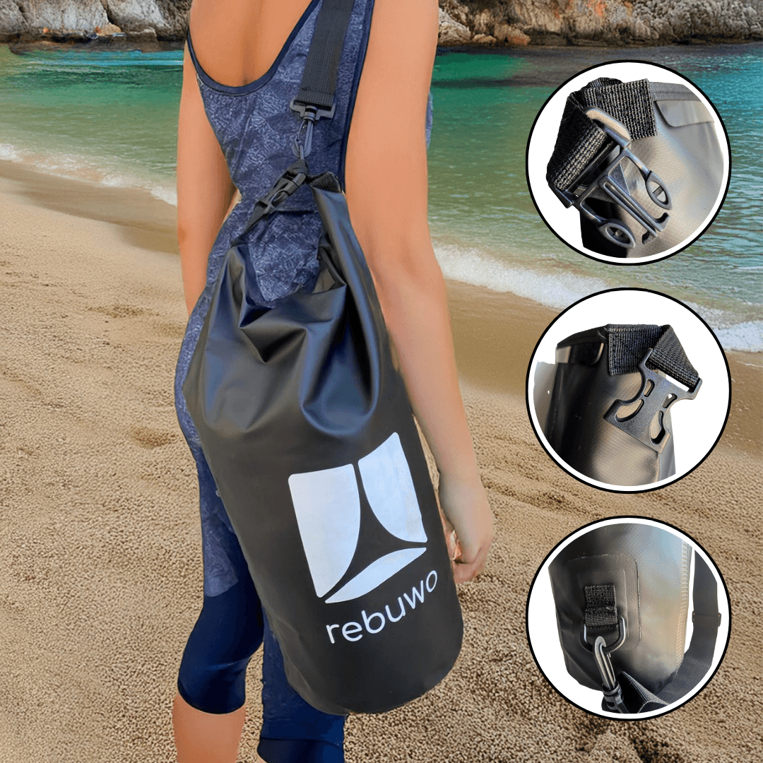 Rebuwo Su Geçirmez Çanta (Siyah) 10 L – Yuvarlanabilir Üst Kapanış ve Omuza Askı | Kano, SUP Board