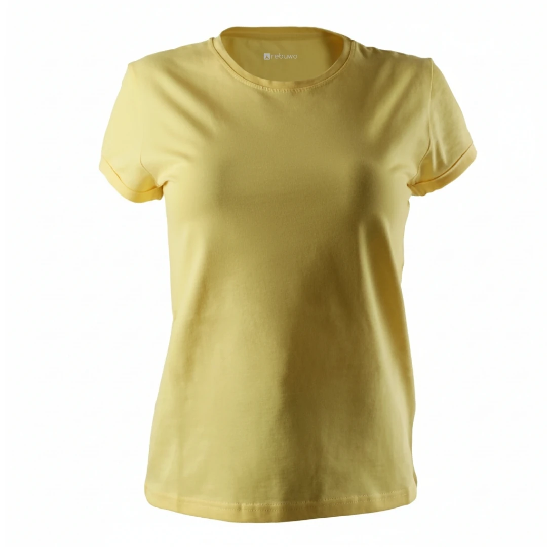 Rebuwo Kadın %100 Pamuk Sarı Tshirt - Bisiklet Yaka, Kısa Kollu, Nefes Alabilen Kumaş