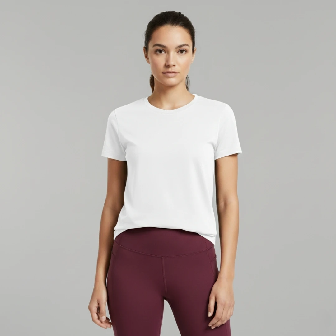 Rebuwo Kadın %100 Pamuk Beyaz Tshirt - Bisiklet Yaka, Kısa Kollu, Nefes Alabilen Kumaş