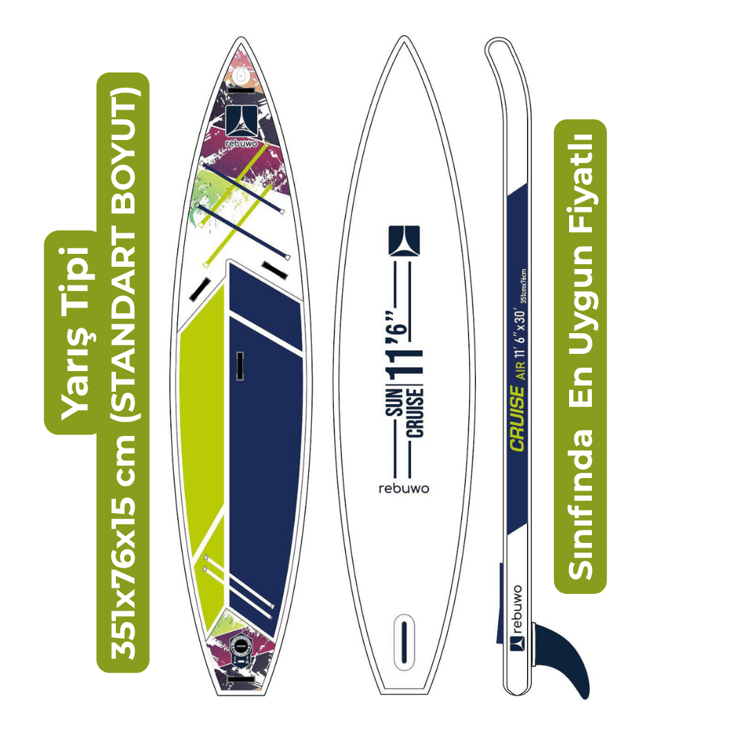 Rebuwo Pro Sup Şişme Sörf Tahtası Stand Up Paddle Board 76*351*15 Cm Yeşil Yarış Board