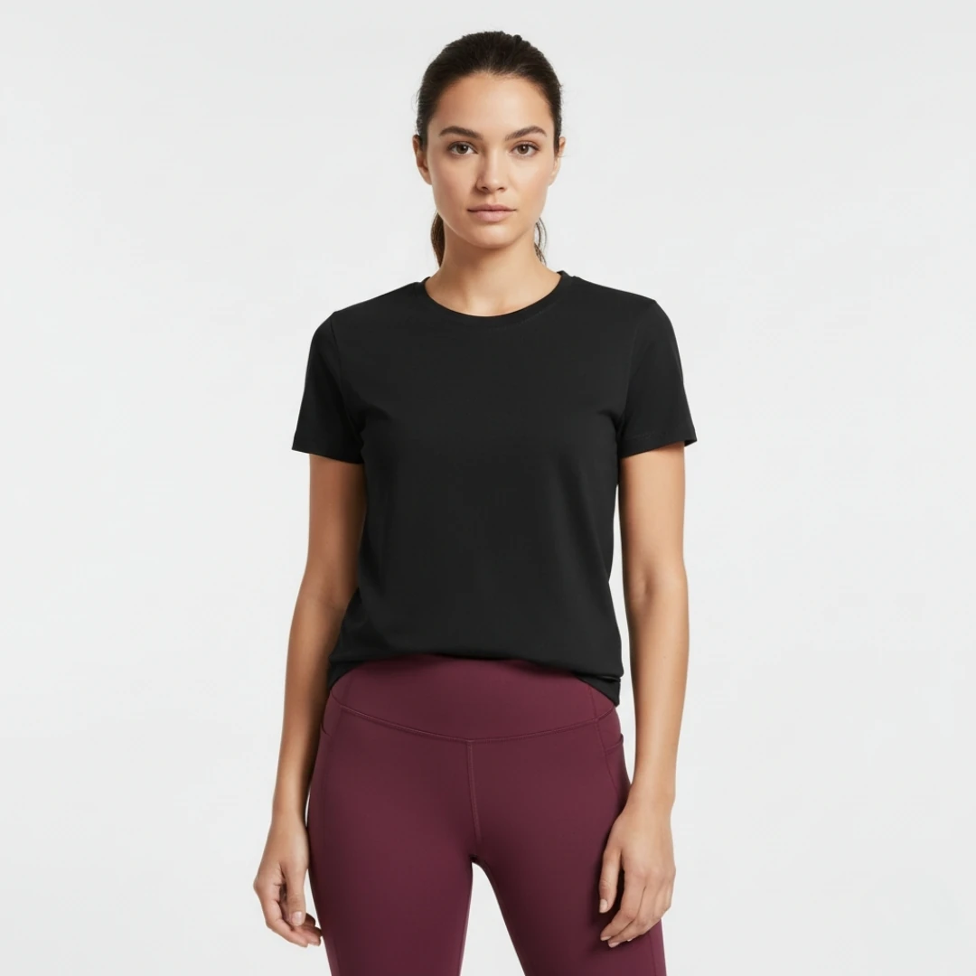 Rebuwo Kadın %100 Pamuk Siyah Tshirt - Bisiklet Yaka, Kısa Kollu, Nefes Alabilen Kumaş