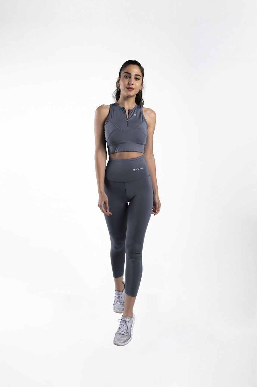 Rebuwo Sports Bra Zipper Detail Bra Gray