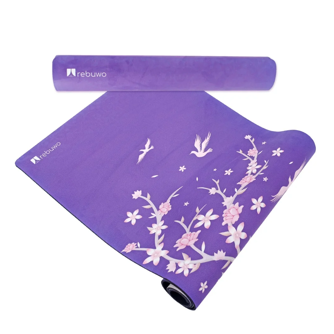 (OUTLET) Rebuwo Mor Geyik Desenli, Kaymaz 4mm Doğal Kauçuk Süet Çocuk Yoga ve Pilates Matı – Eğlenceli & Dayanıklı Purple Deer, Kids Yoga – Fun & Durable