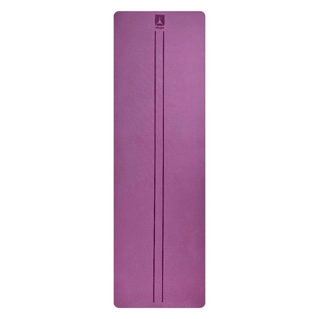 (OUTLET) Rebuwo Mor Çift Çizgili 8mm Kalın TPE Yoga ve Pilates Matı | Kaymaz, Konforlu, Ekstra Kalın Spor Matı Mor
