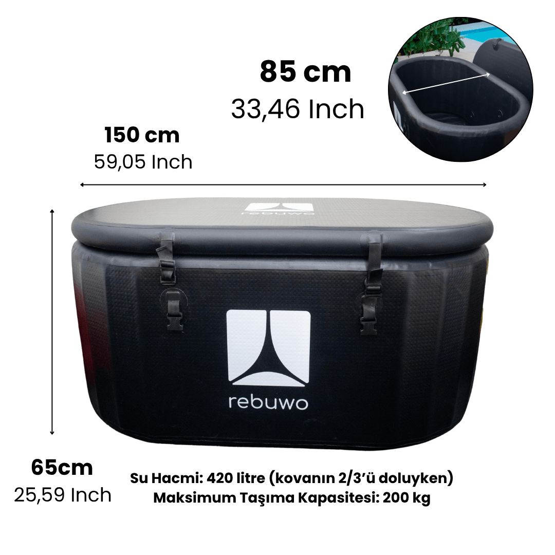 Rebuwo Sporcu Buz Küveti Küçük– 150 x 85 x 65 cm, 420 L Kapasite | Sporcular ve Soğuk Su Terapisi