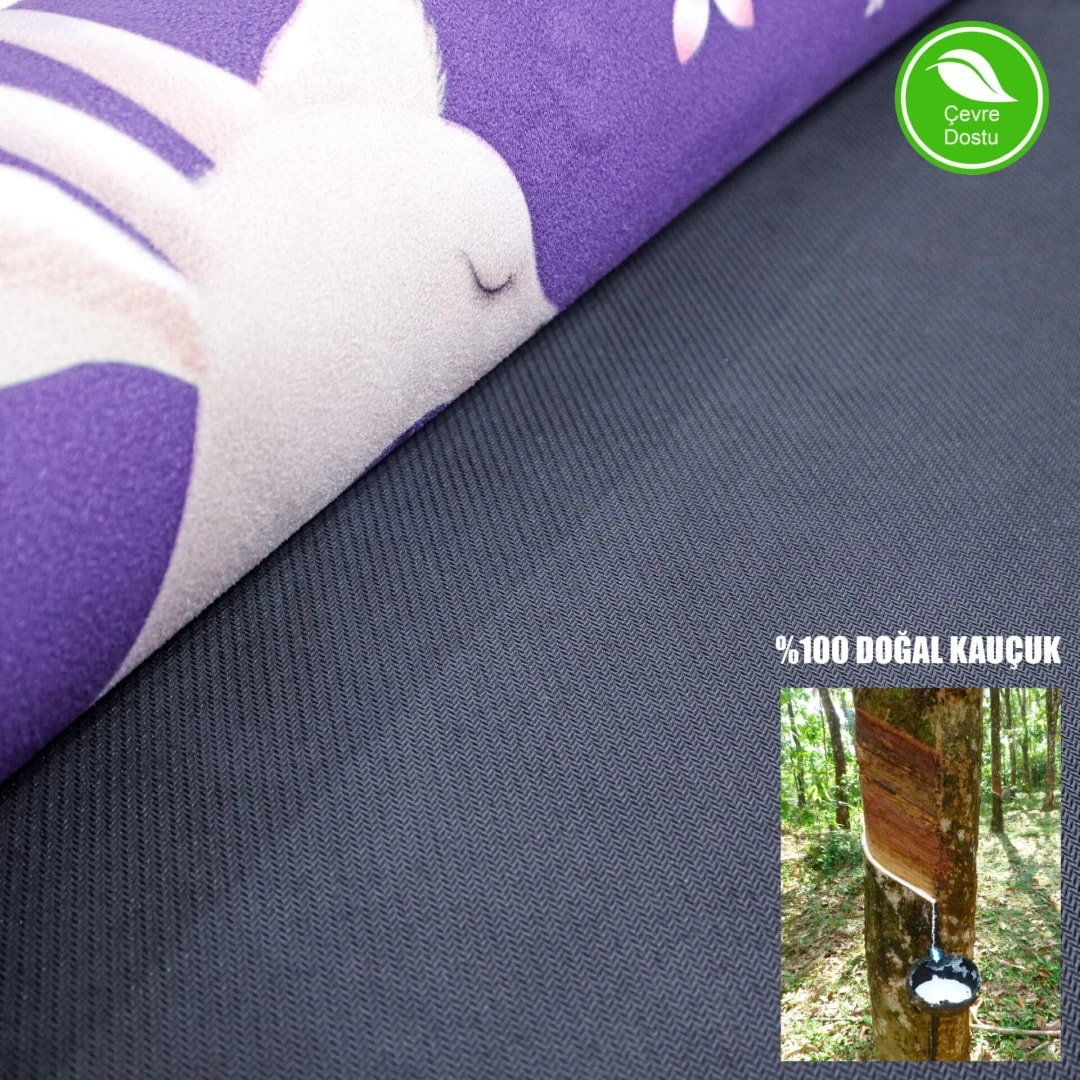 (OUTLET) Rebuwo Mor Geyik Desenli, Kaymaz 4mm Doğal Kauçuk Süet Çocuk Yoga ve Pilates Matı – Eğlenceli & Dayanıklı Purple Deer, Kids Yoga – Fun & Durable