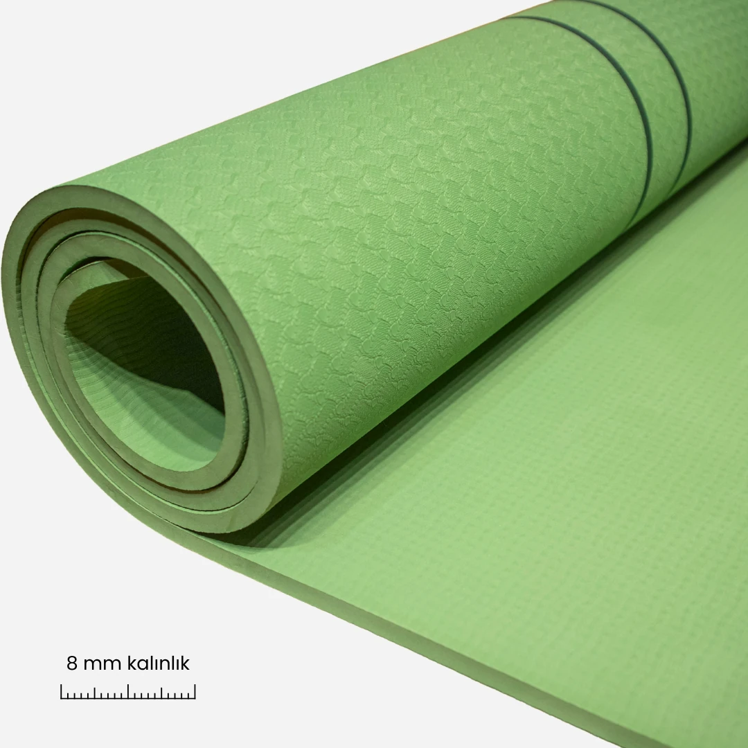 Rebuwo Çift Çizgi Tasarımlı Armonia Yoga Pilates Matı 8 mm Kaymaz Hafif Taşınabilir - Koyu Yeşil