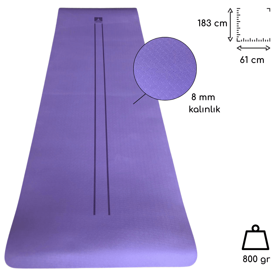 Rebuwo Çift Çizgi Tasarımlı TPE Yoga Pilates Matı 8 mm Kaymaz Hafif Taşınabilir - Koyu Lila