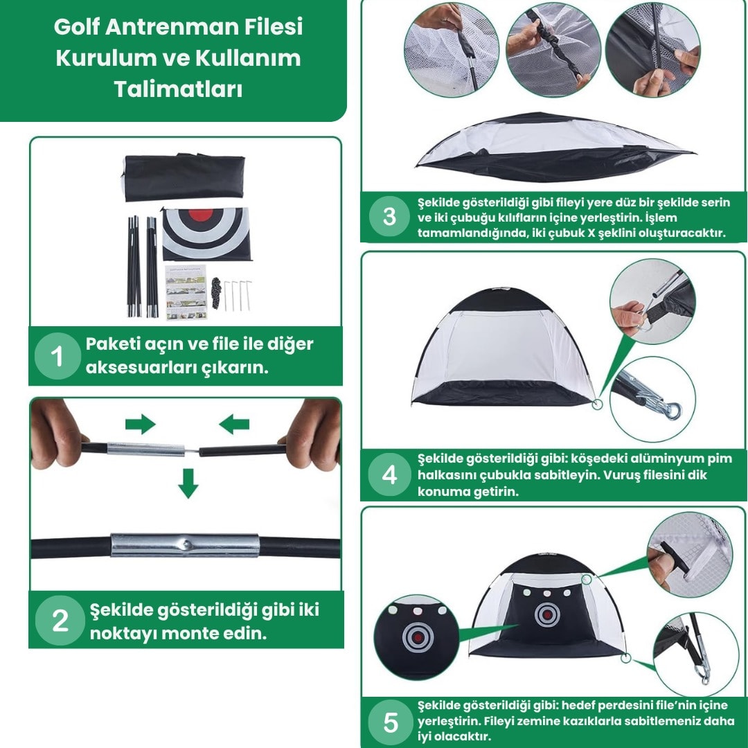 Rebuwo Golf Antrenman Çadırı Seti 3x2x2 m – Hedef Ağı, Golf Sopası ve 3 Top Dahil, Katlanabilir Taşıma Çantalı İç & Dış Mekan Golf Eğitim Ağı