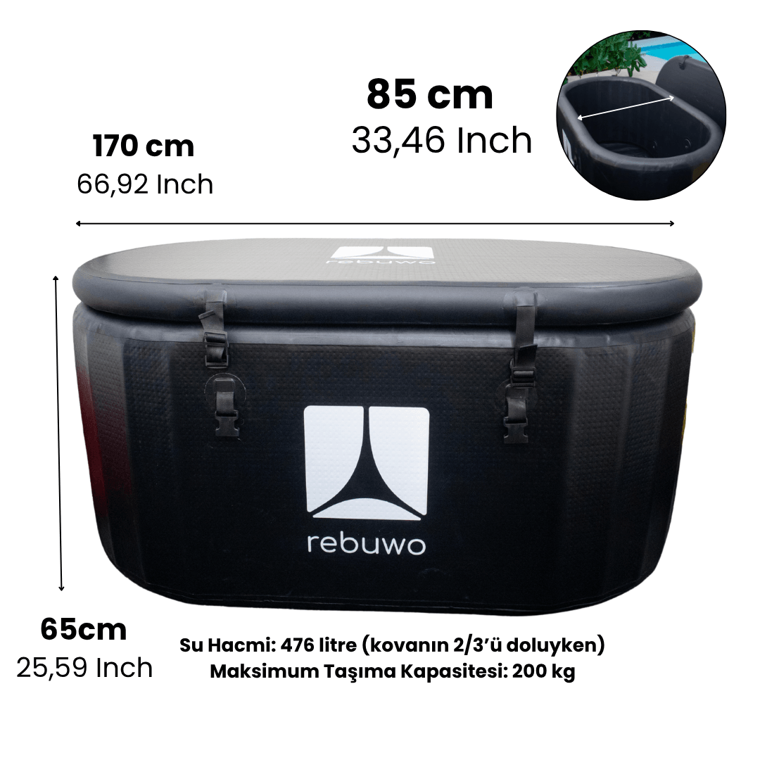 Rebuwo Sporcu Buz Küveti Büyük– 170 x 85 x 65 cm, 476 L Kapasite | Sporcular ve Soğuk Su Terapisi