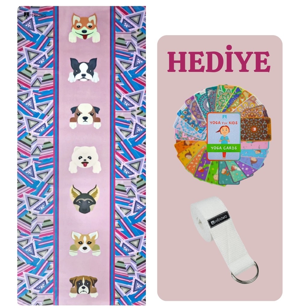 Köpek Desenli, Kaymaz 4mm Doğal Süet Çocuk Yoga – Eğlenceli & Dayanıklı Dog Pattern, Kids Yoga