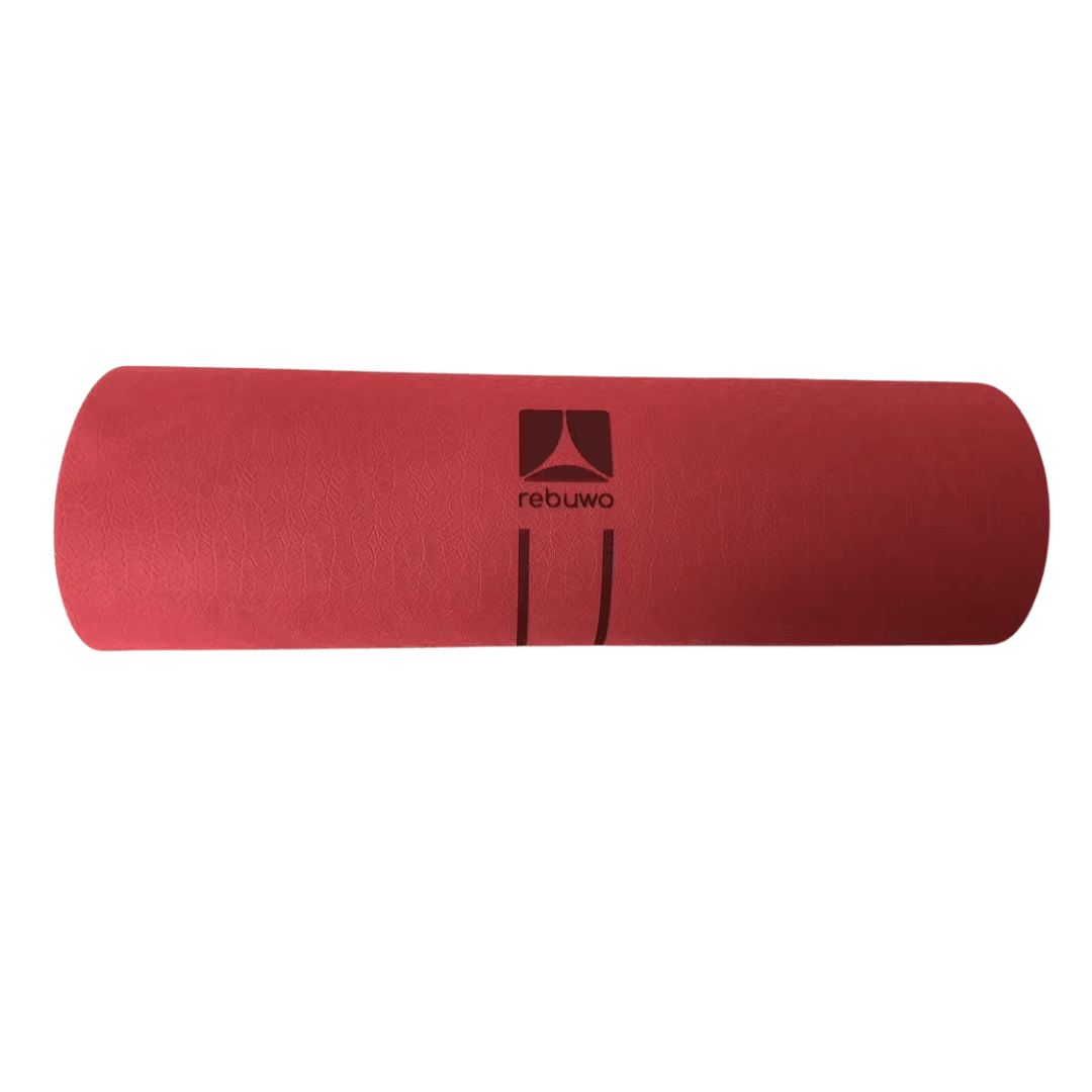 Rebuwo Çift Çizgi Tasarımlı TPE Yoga Pilates Matı 8 mm Kaymaz Hafif Taşınabilir - Bordo