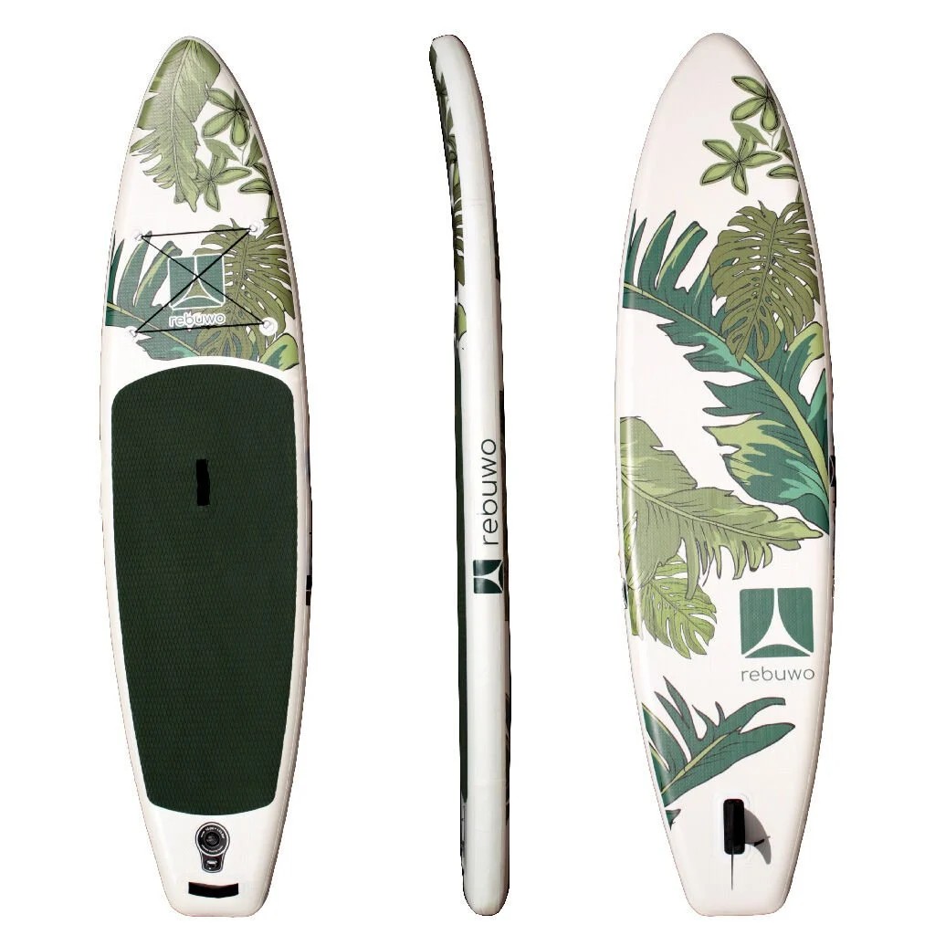 Rebuwo SUP Şişme Sörf Tahtası Stand Up Paddle Board 73*320*10 cm Yeşil Desenli
