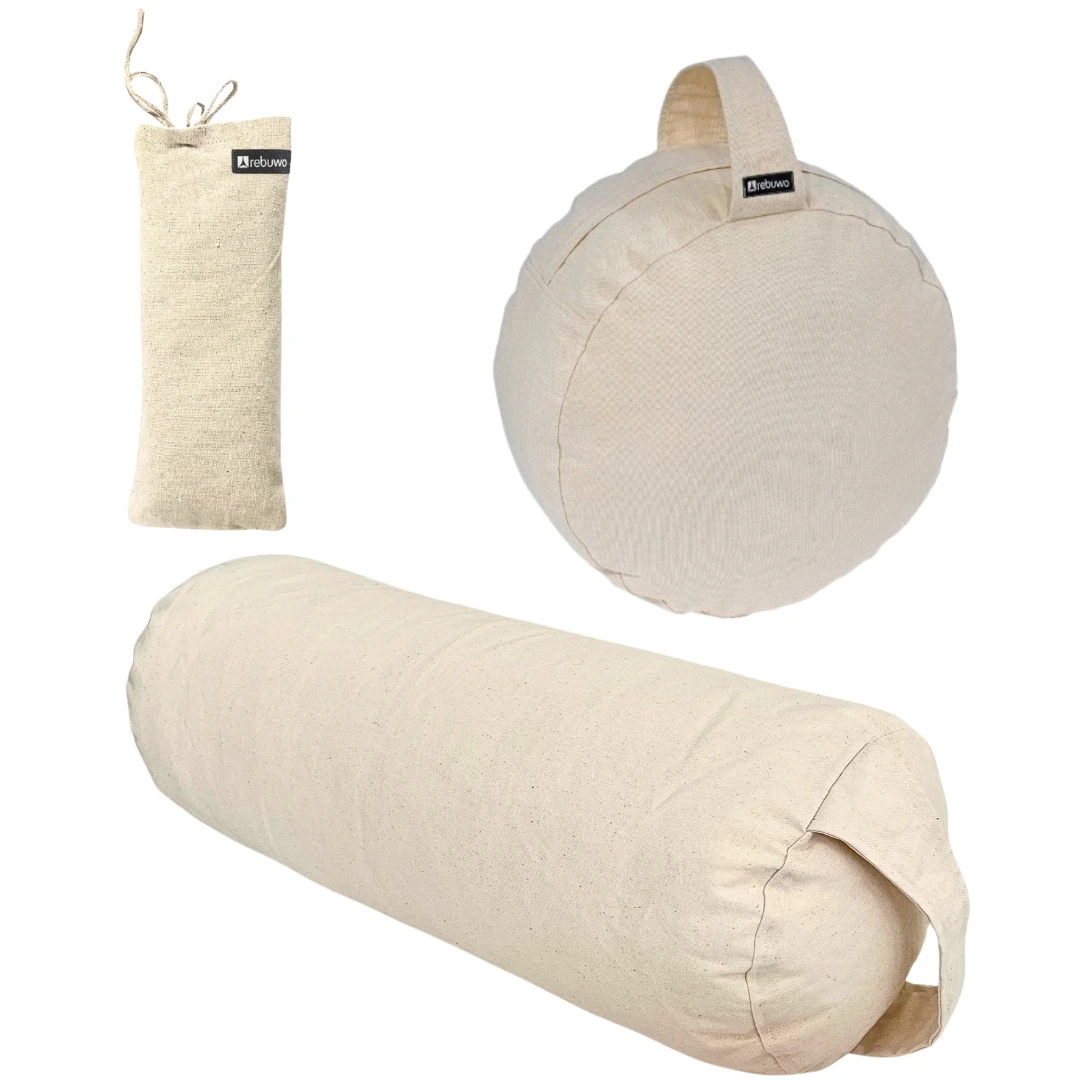 Rebuwo 3’lü Yoga ve Meditasyon Destek Seti – Yoga Minderi + Bolster + Lavantalı Göz Yastığı