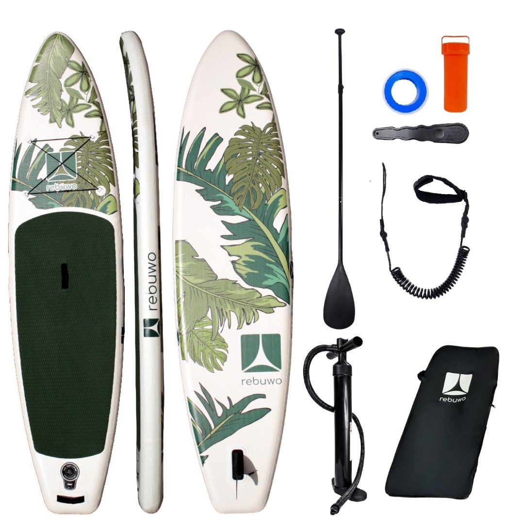 Rebuwo SUP Şişme Sörf Tahtası Stand Up Paddle Board 84*330*15 cm Yeşil Desenli