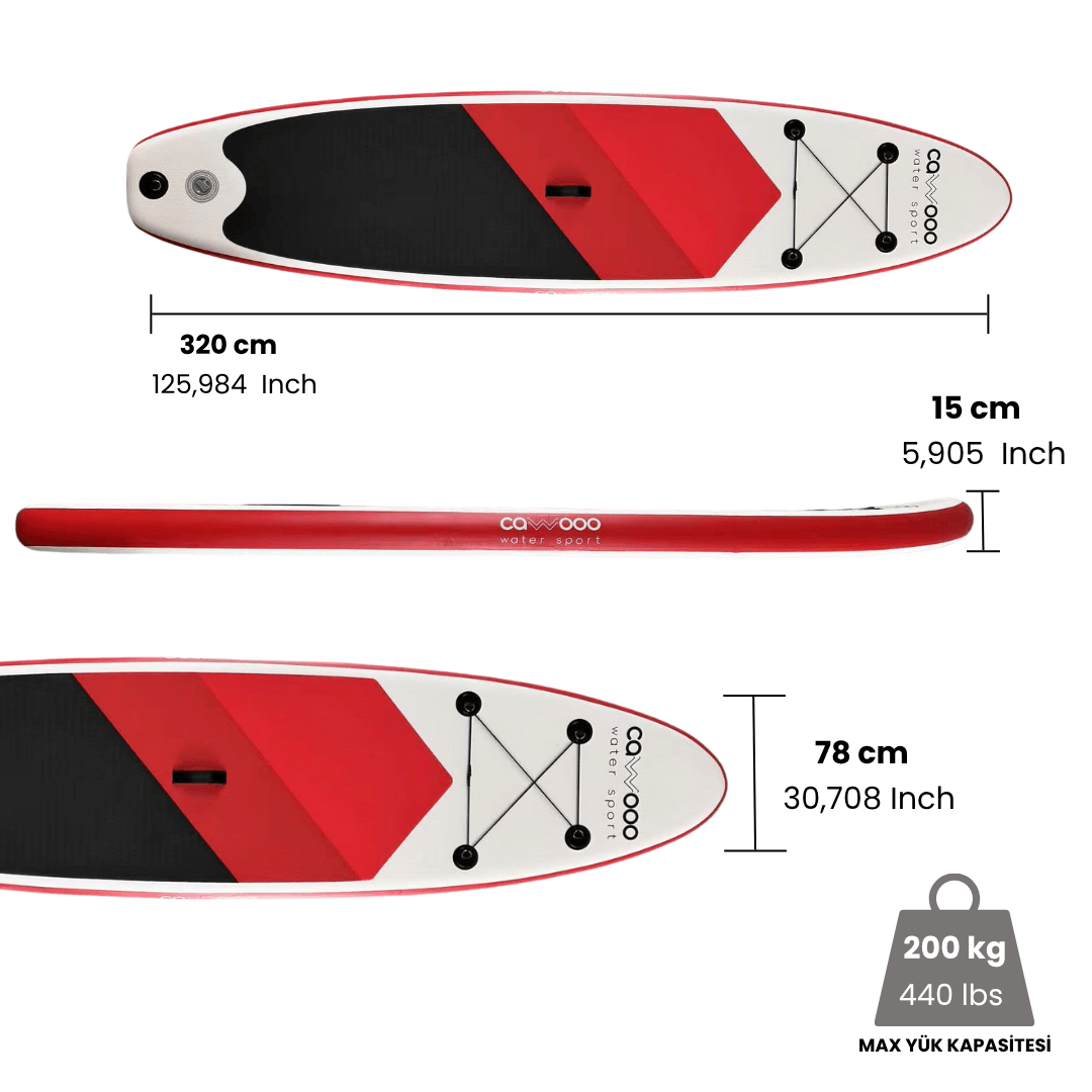 Cawooo SUP Şişme Sörf Tahtası Stand Up Paddle Board 78*320*15 cm Kırmızı