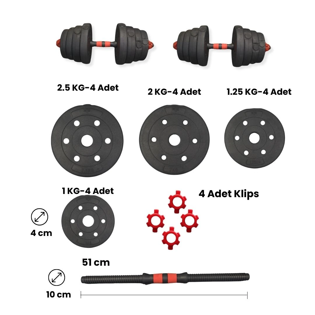 WOQES Çok Fonksiyonlu Dambıl Seti 28 kg – Ayarlanabilir Ağırlıklar (2.5-2-1.25-1 kg)