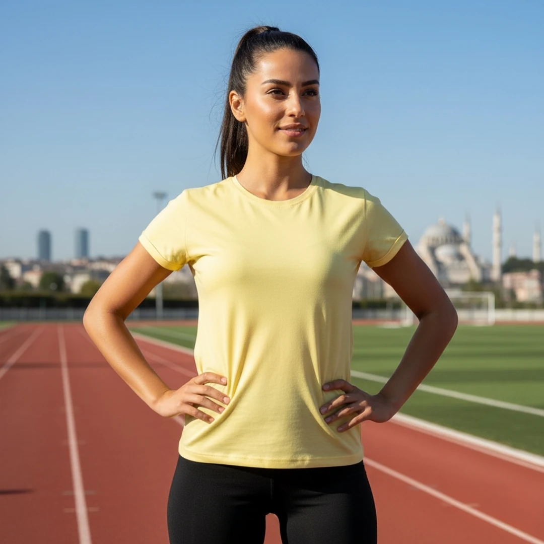 Rebuwo Kadın %100 Pamuk Sarı Tshirt - Bisiklet Yaka, Kısa Kollu, Nefes Alabilen Kumaş