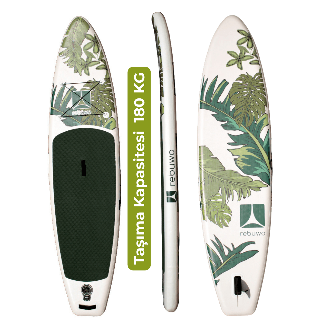 Rebuwo SUP Şişme Sörf Tahtası Stand Up Paddle Board 84*330*15 cm Yeşil Desenli