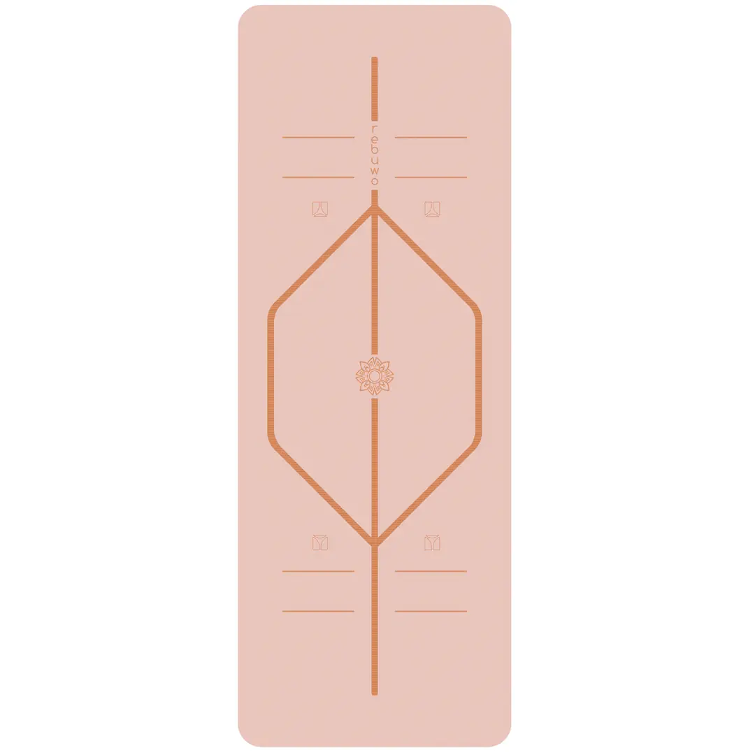 (OUTLET) Rebuwo Hizalamalı 5mm Kaydırmaz Doğal Kauçuk Yoga Matı Pilates Mat 183 X 68 Cm Soft Pembe