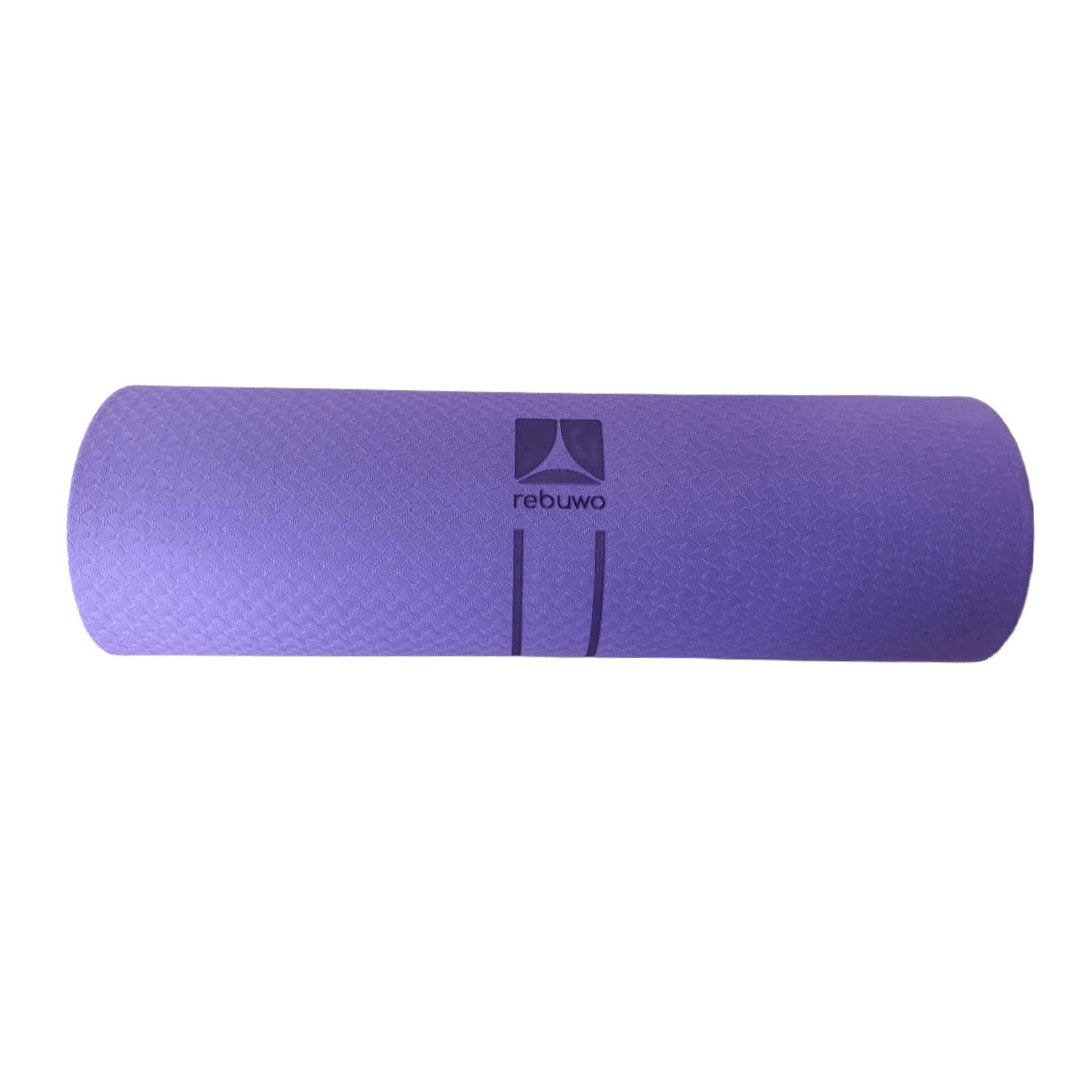 Rebuwo Çift Çizgi Tasarımlı TPE Yoga Pilates Matı 8 mm Kaymaz Hafif Taşınabilir - Koyu Lila