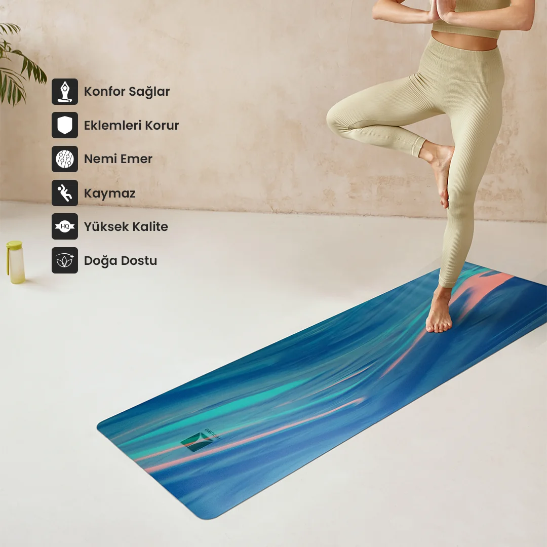 (OUTLET) Rebuwo Kaydırmaz Doğal Kauçuk Yoga Matı Pilates Mat Koyu Mavi Desenli