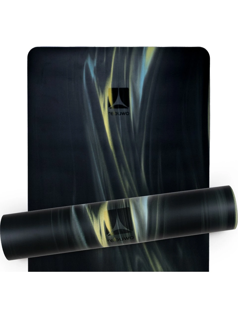 Rebuwo Kaydırmaz Doğal Kauçuk Yoga Matı Pilates Mat Siyah Yeşil Desenli