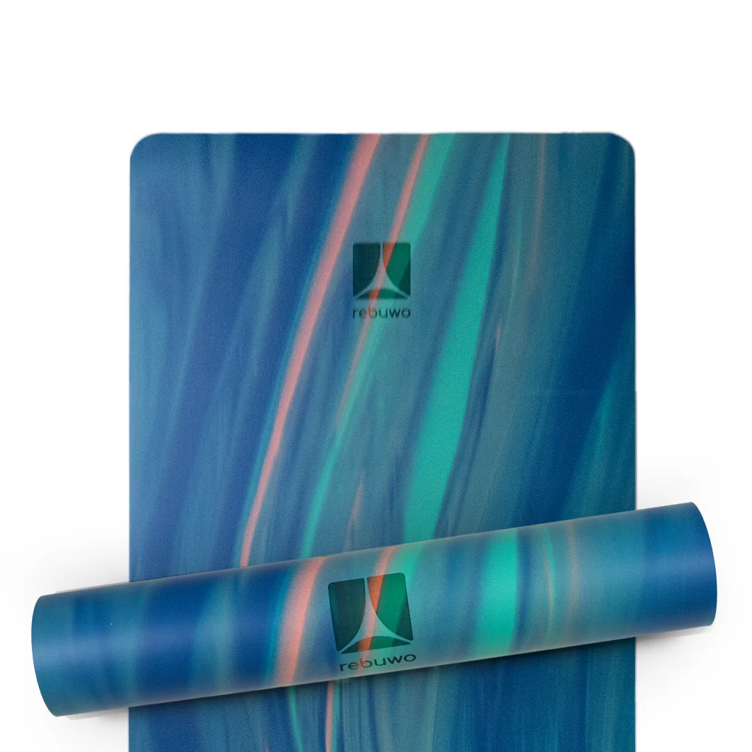 (OUTLET) Rebuwo Kaydırmaz Doğal Kauçuk Yoga Matı Pilates Mat Koyu Mavi Desenli