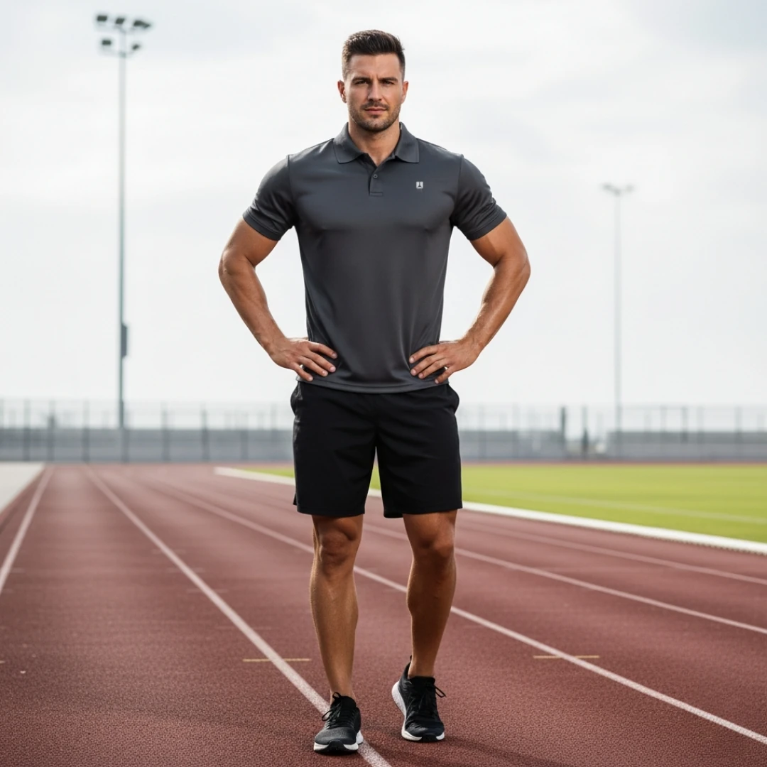 Rebuwo Erkek Antrasit Polo Yaka Spor Tshirt-Kısa Kollu,Nefes Alabilen Kumaş