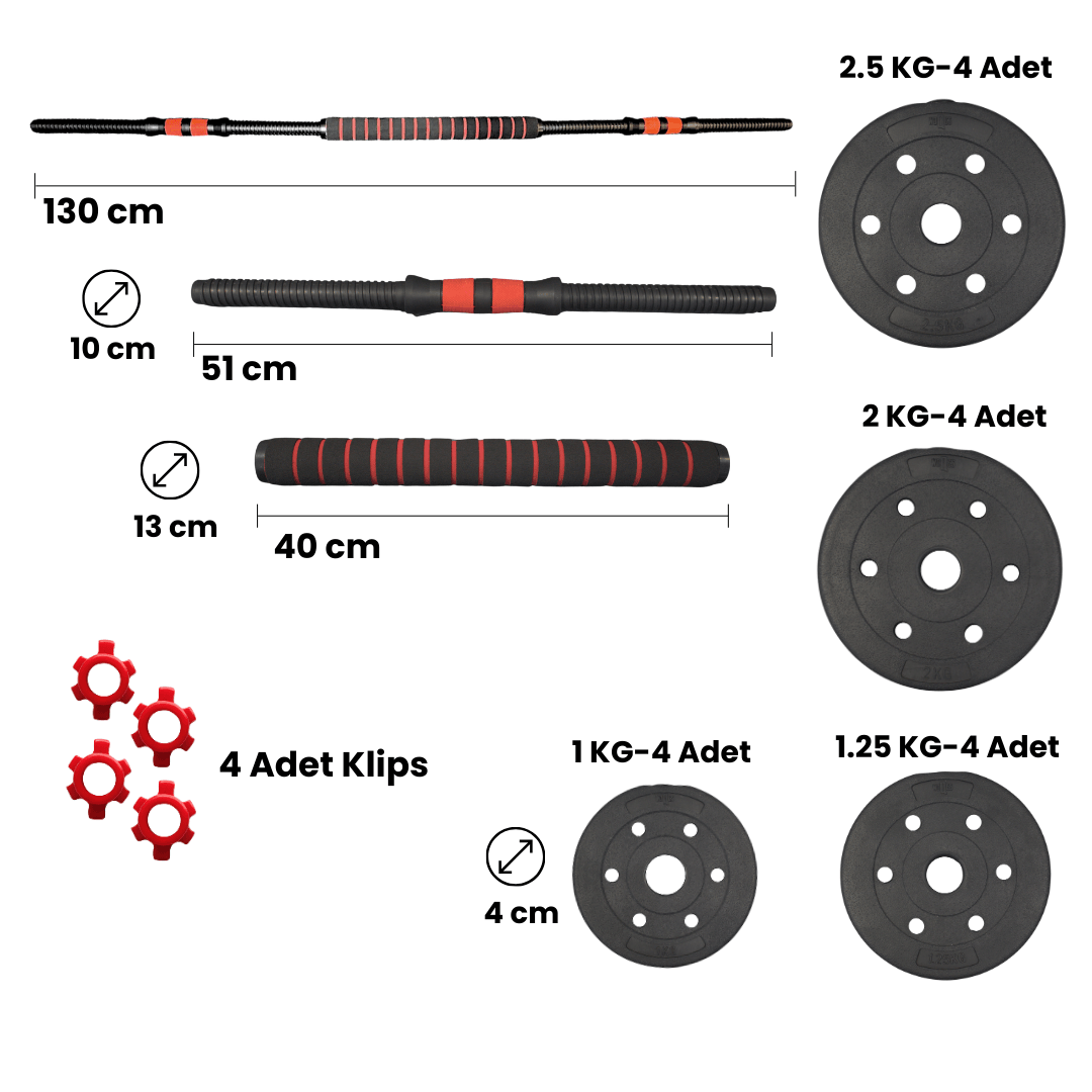 WOQES Çok Fonksiyonlu Ağırlık Antrenman Seti – Bench Sehpası+ 28 kg Dambıl/Bar Seti
